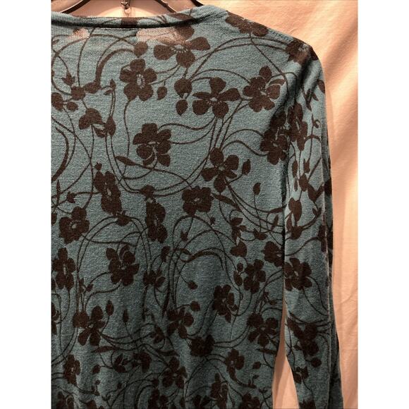 Garnet Hill Merino Wool Cardigan Sweater Women’s Medium Teal Floral Fairy Light - Picture 11 of 13